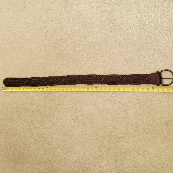 Dark Brown Leather Woven Braided Wide Western Rockabilly Belt NEW - Picture 8 of 12